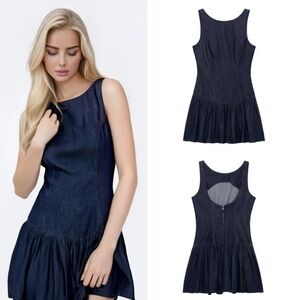 Commense Blue Cut Out Pleated Sundress